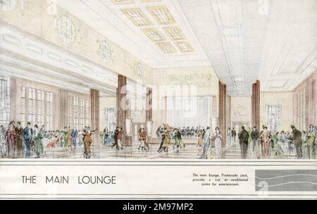 Cunard White Star Line RMS Queen Mary - le salon principal. Banque D'Images