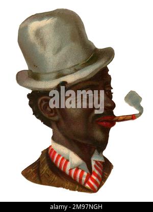 Victorian Scrap, noir homme fumant cigare. Banque D'Images