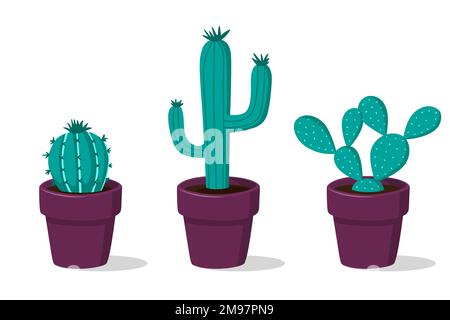 Plantes de cactus en pot pour illustration du vecteur de décoration Illustration de Vecteur