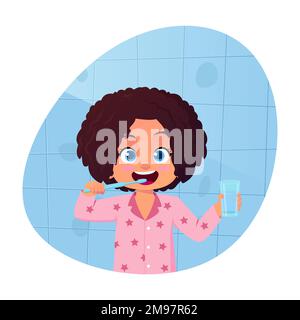 Belle fille brosse dent dans la salle de bains Illustration Illustration de Vecteur