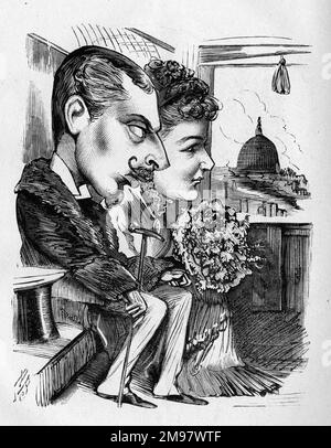 Caricature du prince Léopold, duc d'Albany (1853-1884), fils cadet de la reine Victoria, et de la princesse Helena de Waldeck et Pyrmont, duchesse d'Albany (1861-1922). Ils se sont mariés le 27 avril 1882. Banque D'Images