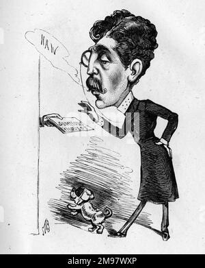 Caricature de l'acteur-gérant anglais Sir Squire Bancroft (1841-1926) -- l'idée de convoquer un acteur de société comme juryman à l'enquête d'un coroner! Banque D'Images