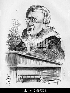 Caricature, John Duke Coleridge, 1st Baron Coleridge (1820-1894), avocat britannique, juge, et Lord Chief Justice of England. Gilchrist ? Gilchrist ? Je n'en ai jamais entendu parler. » Un commentaire sur sa question au tribunal: 'Qui est Connie Gilchrist?' Elle était en fait une actrice, danseuse et chanteuse bien connue. Banque D'Images