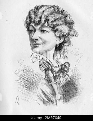 Caricature de l'actrice née en Pologne Mme Helena Modjeska (1840-1909), notée pour ses rôles shakespeariens et tragiques -- elle sait ce que c'est de recevoir un accueil à la Cour. Banque D'Images