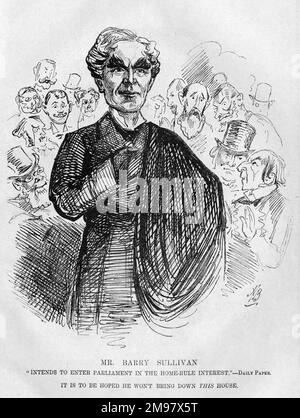 Caricature de Barry Sullivan (1821-1891), acteur anglais du parentage irlandais qui a joué de nombreuses parties classiques. En 1882, il a accepté d'être nommé au Parlement par une circonscription irlandaise sur les principes de l'État intérieur. Banque D'Images