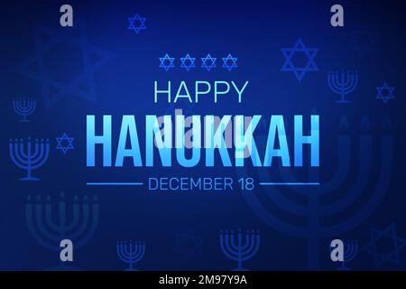 Happy Hanukkah Wallpaper en bleu avec des signes et la typographie. Conception Hanukkah Day Celebration Banque D'Images