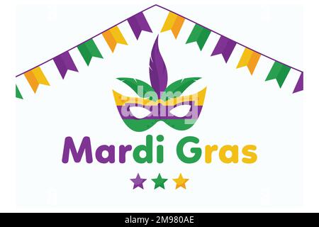 affiche mardigras pour la fête ou la poste sur les médias sociaux, illustration moderne à vecteur plat Illustration de Vecteur