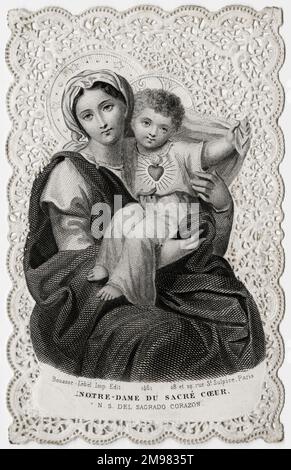 La Vierge Marie et le bébé Jésus - magnifique carte de la fin du siècle 19th Banque D'Images