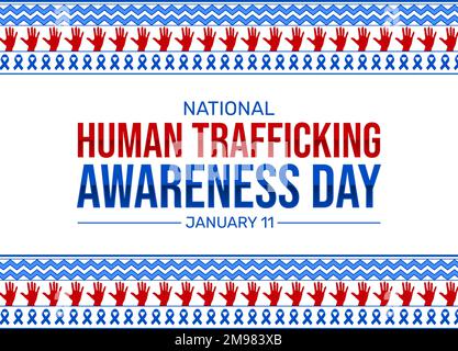 Journée nationale de sensibilisation à la traite des êtres humains papier peint à mains rouges à l'intérieur de la frontière et typographie. Journée de sensibilisation à la traite des êtres humains Banque D'Images