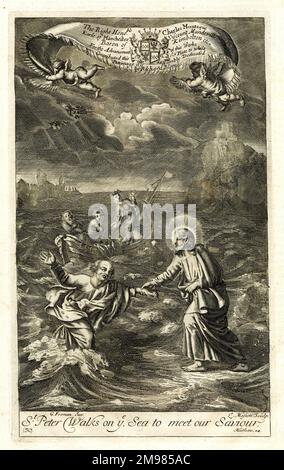 St Pierre marche sur la mer vers Jésus - Matthieu 14. Banque D'Images