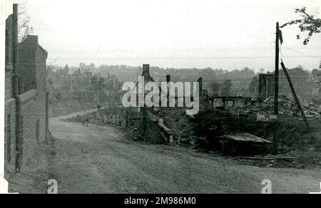 Vue d'un Saint-Lo dévasté, Normandie, France, après la bataille de Normandie (9-24 juillet 1944) qui a suivi l'invasion du jour J. Banque D'Images