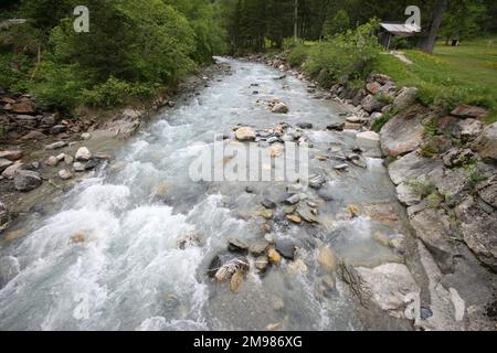 Torrent. Miage. Les Contamines-Montjoie. Haute-Savoie. Auvergne-Rhône-Alpes. France. Europe. Banque D'Images