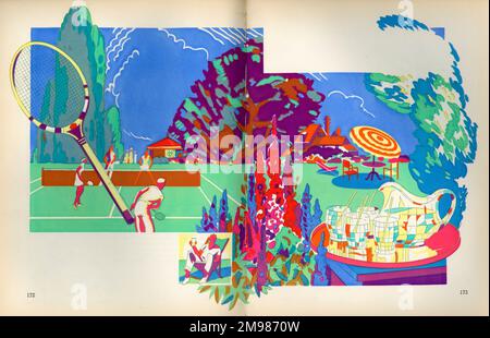 Match de tennis de style Art déco. Banque D'Images