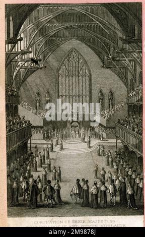 Couronnement du roi Guillaume IV et de la reine Adélaïde de Saxe-Meiningen, 8 septembre 1831, à l'abbaye de Westminster, Londres. Banque D'Images