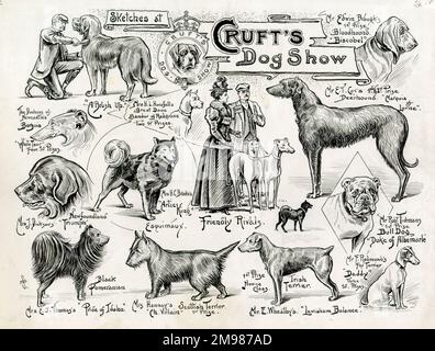 Cruft's Dog Show -- croquis des chiens gagnants et de leurs propriétaires. Banque D'Images