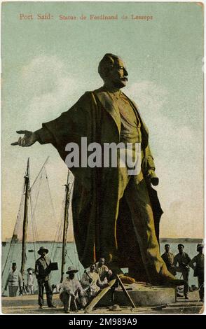 Port Said, Égypte - statue de Ferdinand de Lesseps. Ferdinand Marie, Vicomte de Lesseps (1805-1894) fut le promoteur français du canal de Suez, rejoignant pour la première fois la Méditerranée et la mer Rouge en 1869, réduisant considérablement les distances et les temps de navigation entre l'Ouest et l'est. Banque D'Images