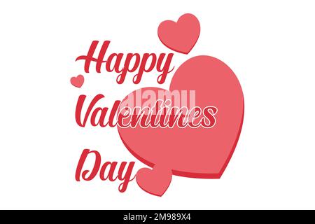 Affiche typographique Happy Valentines Day avec texte de calligraphie manuscrite, isolée sur fond blanc, illustration moderne à vecteur plat Illustration de Vecteur