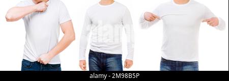 Homme dans un T-shirt blanc à manches courtes et longues isolé pour votre conception Banque D'Images