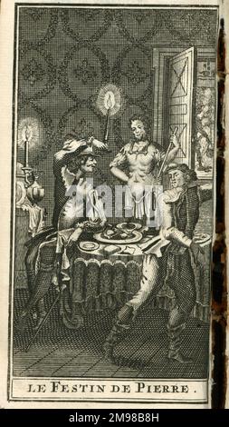 Scène de la pièce de Molière, Dom Juan, ou le Feston de Pierre, première exécution en 1665. Banque D'Images