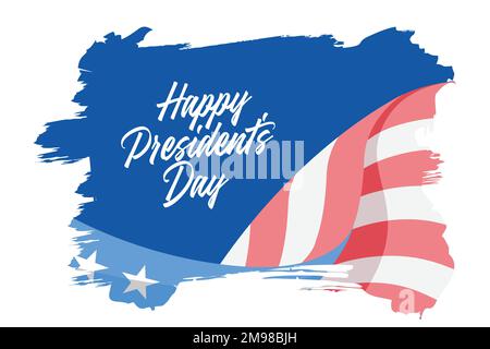 USA Presidents Day Celebrate bannière avec fond de trait de pinceau et texte lettrage à la main Happy Presidents Day, illustration moderne à vecteur plat Illustration de Vecteur