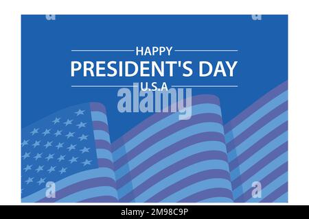 Happy President's Day sur fond bleu foncé avec drapeau américain, illustration moderne à vecteur plat Illustration de Vecteur