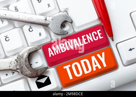 Légende de texte présentant ambivalence. Photo conceptuelle attitudes ou sentiments attraction et répulsion à un objet personne ou action Banque D'Images