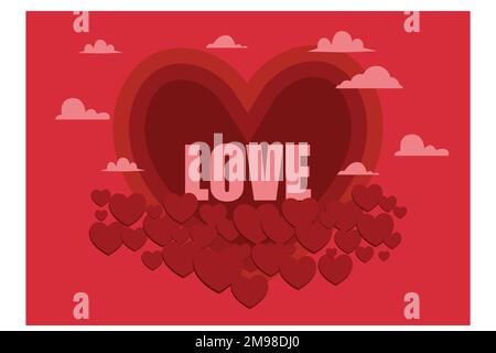 Illustration de l'amour et de la Saint-Valentin avec un couple assis sur le mot AMOUR dans le champ, illustration moderne à vecteur plat Illustration de Vecteur
