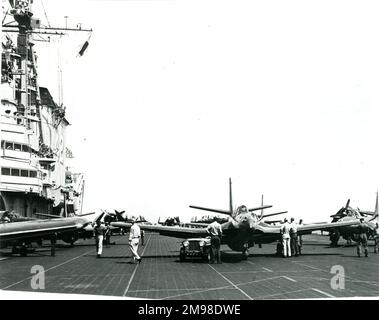 McDonnell FH-1 Phantoms à bord de l'USS Franklin D. Roosevelt (CV-42). Banque D'Images