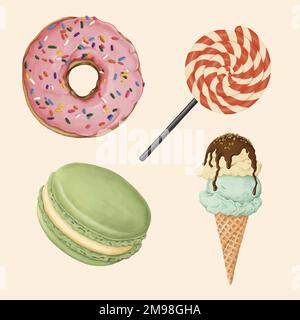 Délicieux desserts peints à la main ensemble vectoriel Illustration de Vecteur