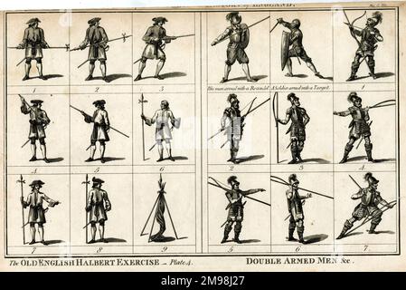 L'exercice Old English Halbert, planche 4, Double Armed Men &c. Banque D'Images