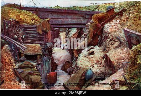 Des soldats britanniques ont capturé la tranchée allemande à Ovillers la Boiselle, somme, France, WW1. Banque D'Images