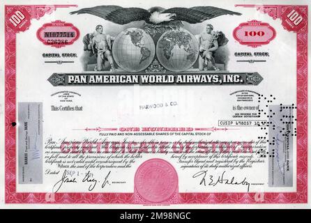 Certificat d'action - Pan American World Airways Inc, 100 actions. Banque D'Images