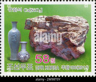 2011 jeu de timbres de la Corée du Nord. Minéraux. Wollastonite Banque D'Images