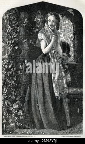 April Love par Arthur Hughes, artiste pré-Raphaelite. Banque D'Images