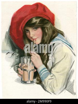 Daddy's Girl - boire un milk-shake au chocolat. Banque D'Images