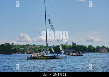 Stockholm, Suède - 06 21 2009: Bateaux à voile de la Volvo Ocean race dans le port de la capitale suédoise Stockholm dans la mer baltique Banque D'Images