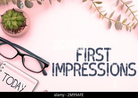 Première impression de la légende conceptuelle. Mot écrit sur ce qu'une personne pense de vous lorsqu'elle vous rencontre pour la première fois Banque D'Images