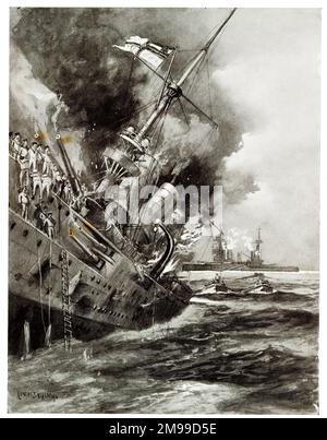 Naufrage du cuirassé allemand Scharnhorst, 8 décembre 1914, dans la bataille des Malouines, première Guerre mondiale. Banque D'Images