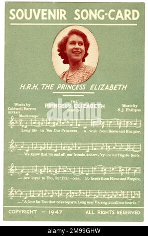 Carte de chanson souvenir, princesse Elizabeth (plus tard reine Elizabeth II). Banque D'Images