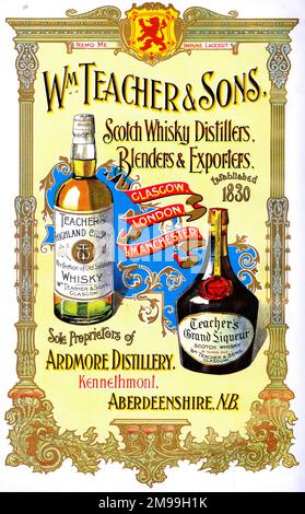 Publicité pour William Teacher & Sons, Scotch Whisky Distillers, blenders and Exporters, Ardmore Distillery, Kennethmont, Aberdeenshire, Écosse. Banque D'Images