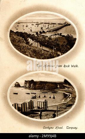 Port de Rock Walk, et Corbyns Head, Torquay, Devon. Banque D'Images