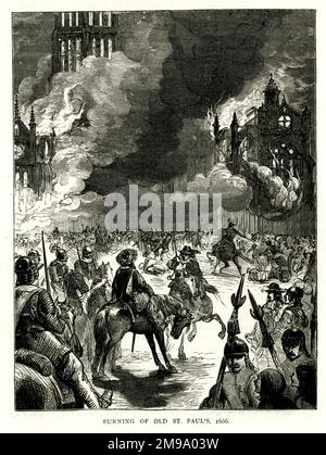 Brûlage de la vieille rue Pauls Cathedral, 1666 - Rambles Round London Town 1885 Banque D'Images