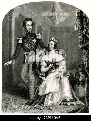 Queen Victoria et Prince Albert avec Baby Prince Edward 1841 Banque D'Images