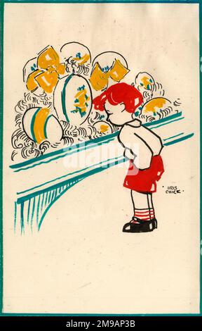 Art original - carte postale de Pâques pour les enfants - choisir un oeuf de Pâques - une telle variété à choisir! (2 sur 6) Banque D'Images