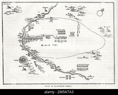 Plan de Bosworth Field, bataille de Bosworth, près de Leicester, 22 août 1485, vers la fin des guerres des Roses (1455-1487). Banque D'Images