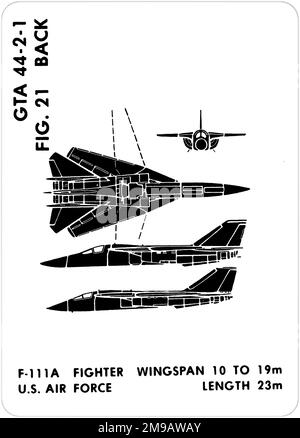 Dynamique générale F-111A - F-111B. Il s'agit de l'une des séries de Graphics Training AIDS (GTA) utilisées par l'armée des États-Unis pour former leur personnel à reconnaître les avions amicaux et hostiles. Cet ensemble, GTA 44-2-1, a été publié en July1977. L'appareil est équipé d'appareils provenant du Canada, de l'Italie, du Royaume-Uni, des États-Unis et de l'URSS. Banque D'Images