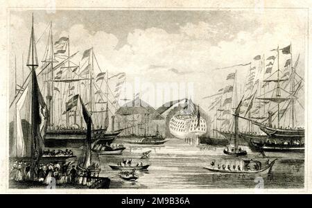 Lancement du HMS Trafalgar à Woolwich Dockyard, le 21 juin 1841 Banque D'Images