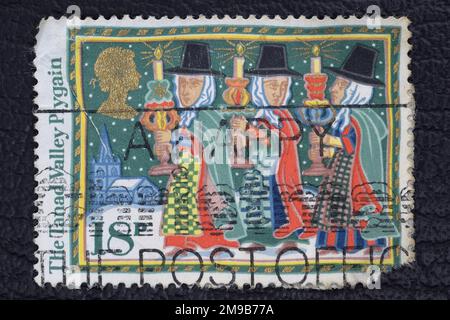 Valverde (CT), Italie - 15 janvier 2023: Un ancien timbre-poste de Grande-Bretagne - le Plygain de la vallée de Tanad Banque D'Images