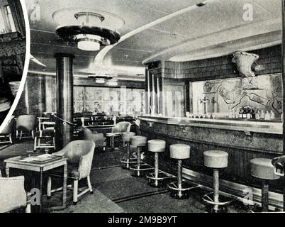 RMS Mauretania, salon d'observation et bar à cocktails, janvier 1949 Banque D'Images