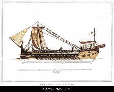 Une Galley romaine (trireme) sous la voile. Banque D'Images